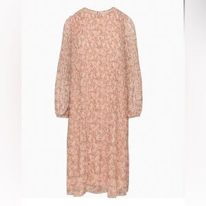 New Aritzia Wilfred Daydreamer Pleated chiffon midi dress - Coral Bls/ Wine Red